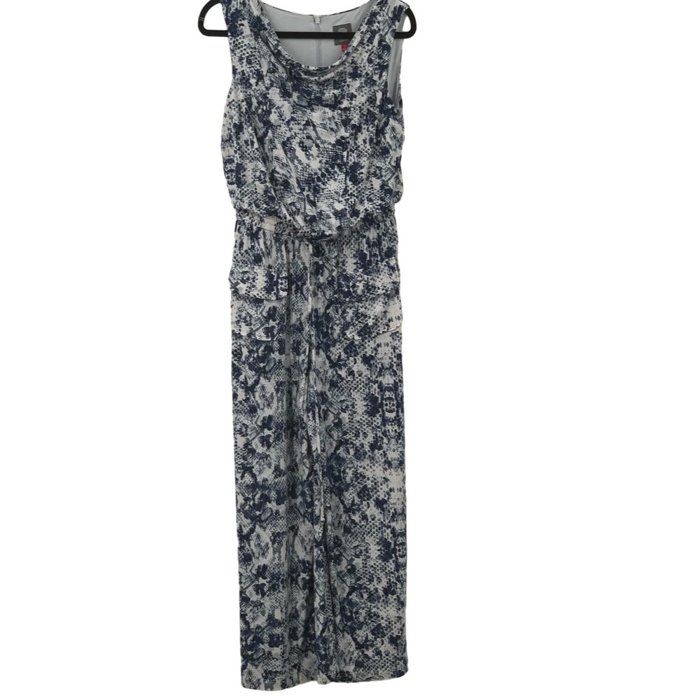 Vince Camuto Sleeveless Cowl Neck Romper/Jumpsuit Navy White Snakeskin Animal S